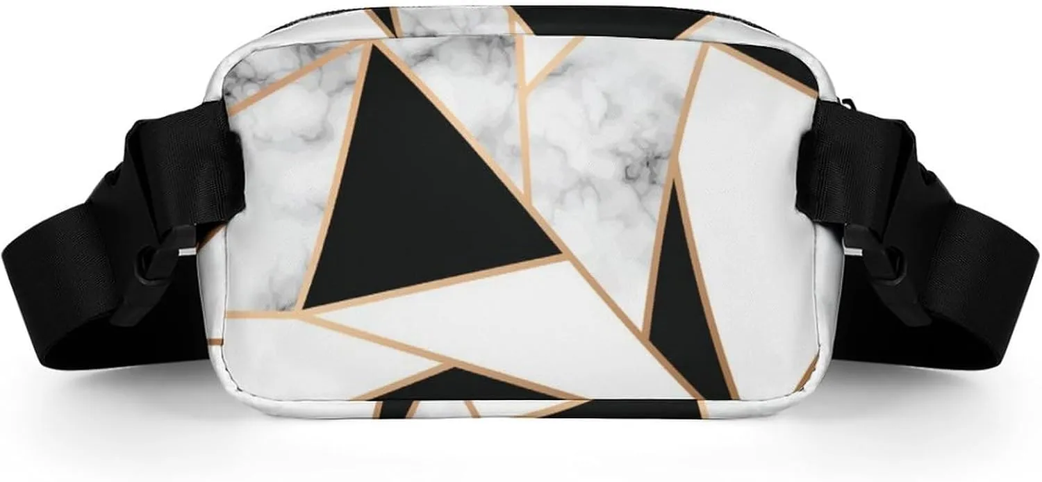 Marble Golden Geometric Fanny Pack Belt Bag with Adjustable Strap Modern Luxury Art Waist Packs Small Pouch Crossbody Bags for Hiking Running Cycling Traveling