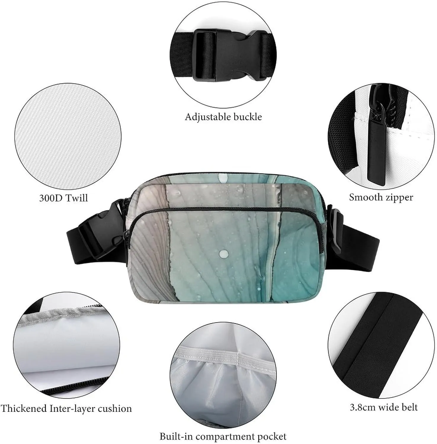 Marble Ink Fanny Pack Belt Bag with Adjustable Strap Modern Fluid Art Waist Packs Small Pouch Crossbody Bags for Hiking Running Cycling Traveling