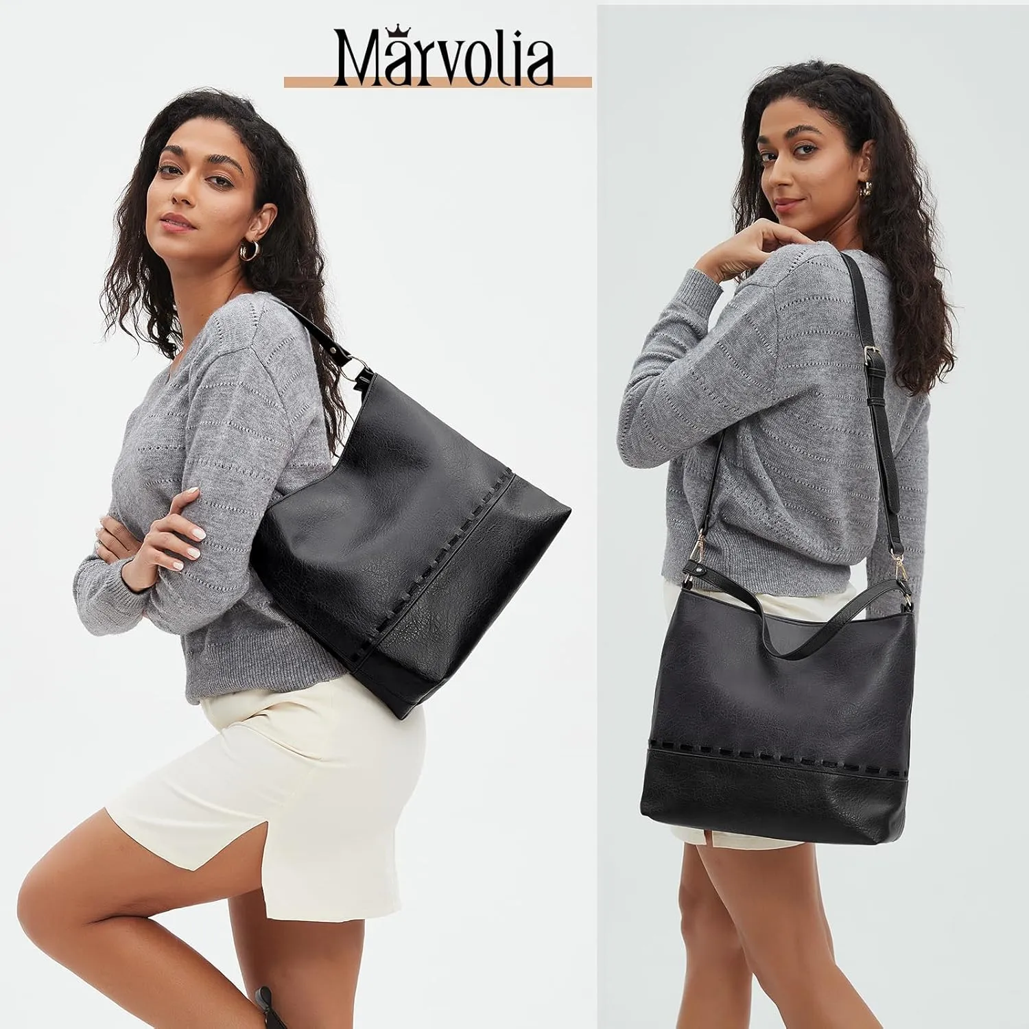 Marvolia Hobo Bags for Women Vegan Leather Shoulder Purses and Handbags Top Handle Handbags with Adjustable Shoulder Strap