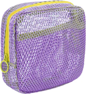 Mesh Makeup Bag, Portable Toiletry Bag Make Up Organizer Cosmetic Travel Purse Bag Zipper Pouch, Personal Travel Accessories Case (Purple)