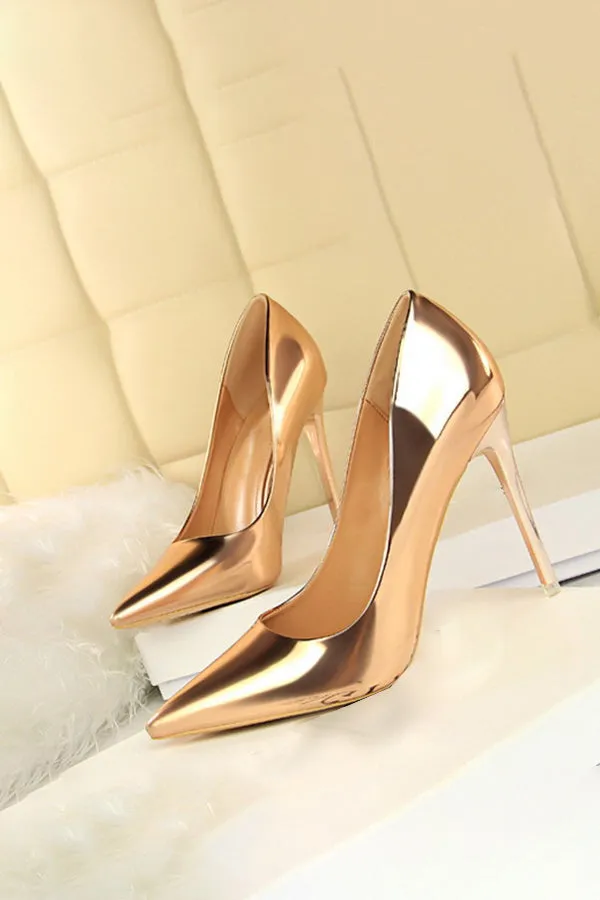 Metallic Ultra High Heeled Court Pumps