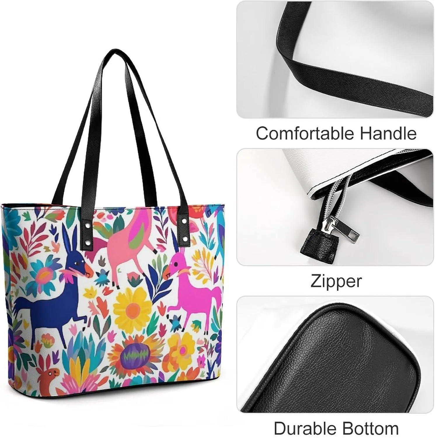 Mexican Otomi Animals Bag Purse Handbag for Women Top Handle Satchel Shoulder with Zipper Tote Bags Large