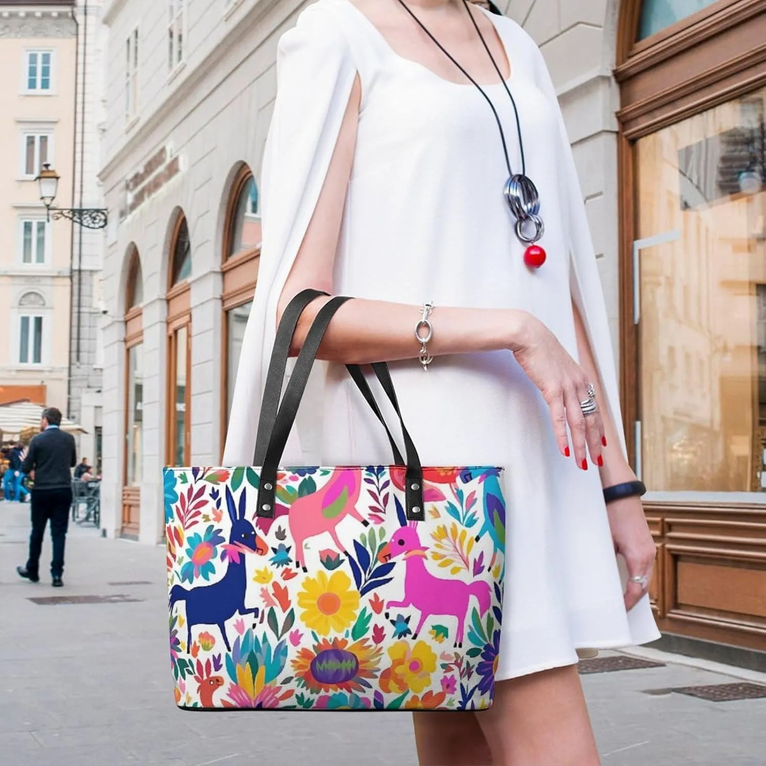 Mexican Otomi Animals Bag Purse Handbag for Women Top Handle Satchel Shoulder with Zipper Tote Bags Large