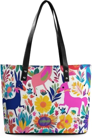 Mexican Otomi Animals Bag Purse Handbag for Women Top Handle Satchel Shoulder with Zipper Tote Bags Large