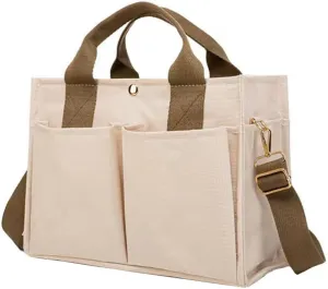 Minimalist Plain Canvas Shoulder Bags with Pockets Everything Tote Bag Clean Girl Aesthetic Crossbody Tote Bag