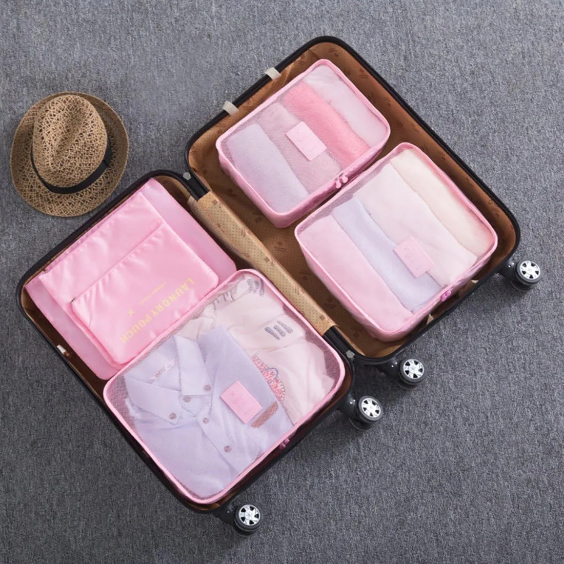 MOCOFO 6 pieces of travel luggage storage bag set storage clothing fresh-keeping bag 3 travel storage bag   3 piecespink