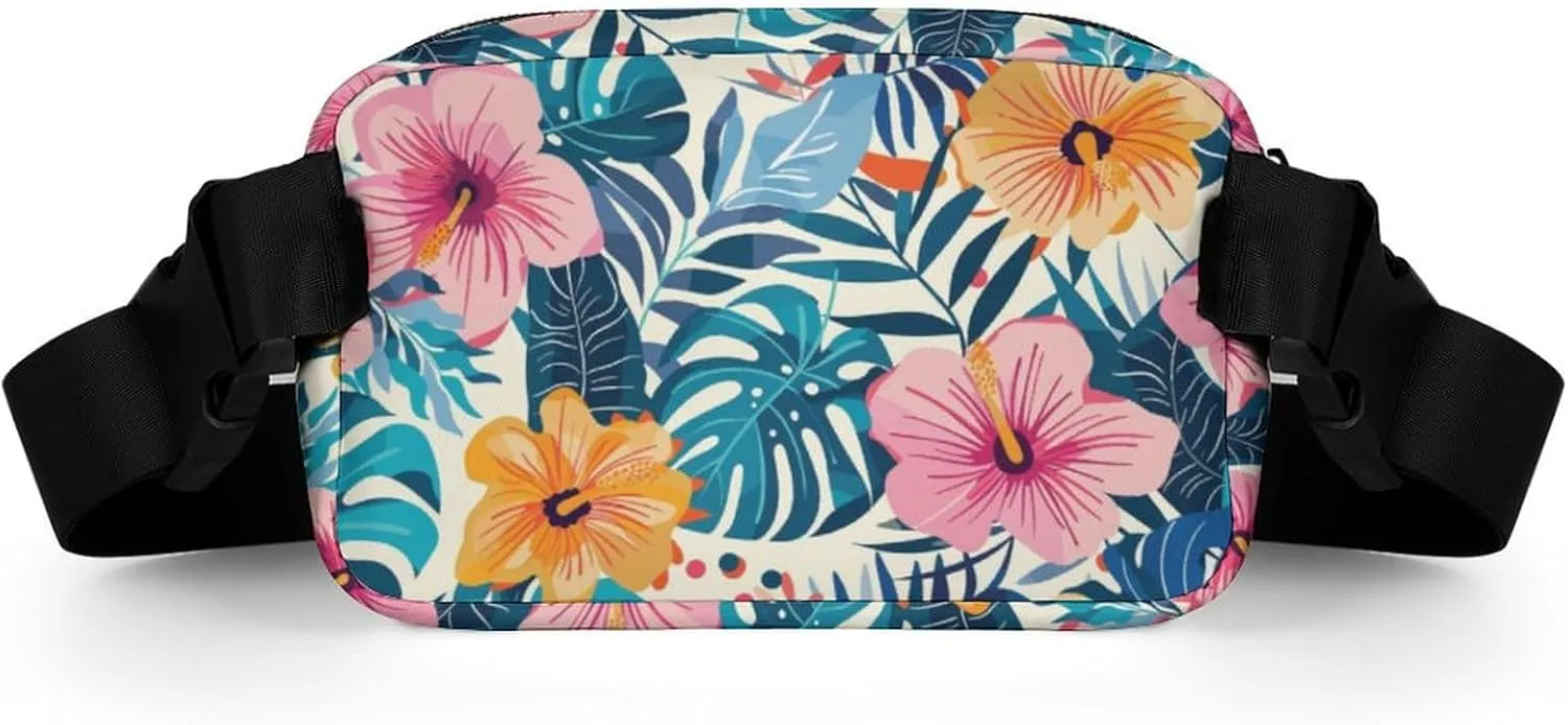 Modern Colorful Tropical Floral Fanny Pack Belt Bag with Adjustable Strap Waist Packs Small Pouch Crossbody Bags for Hiking Running Cycling Traveling