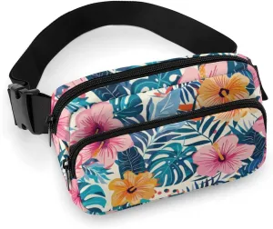 Modern Colorful Tropical Floral Fanny Pack Belt Bag with Adjustable Strap Waist Packs Small Pouch Crossbody Bags for Hiking Running Cycling Traveling