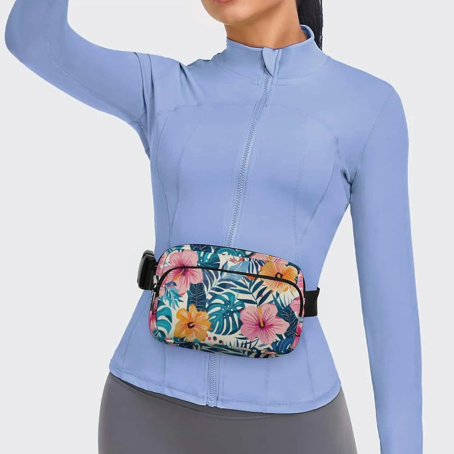 Modern Colorful Tropical Floral Fanny Pack Belt Bag with Adjustable Strap Waist Packs Small Pouch Crossbody Bags for Hiking Running Cycling Traveling