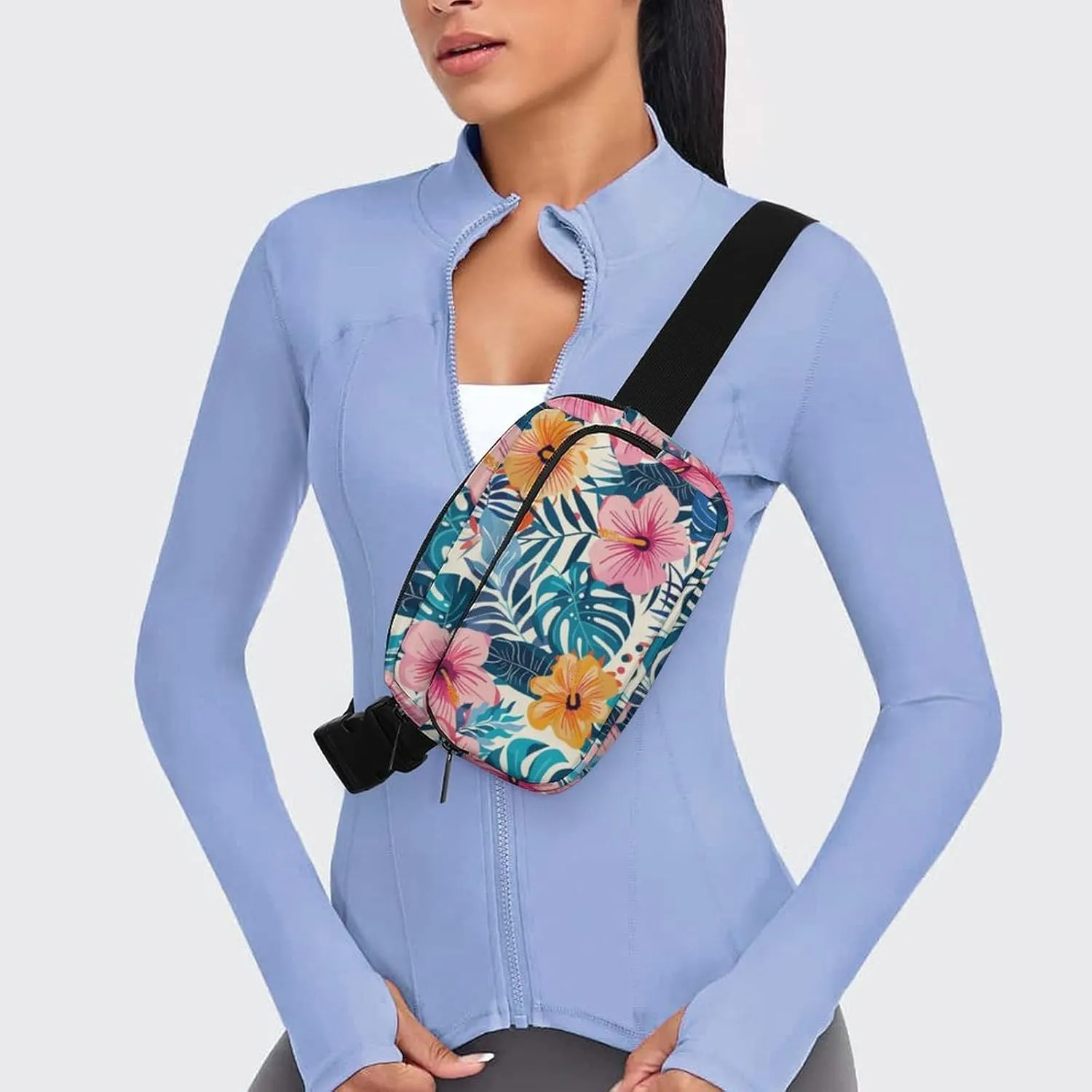 Modern Colorful Tropical Floral Fanny Pack Belt Bag with Adjustable Strap Waist Packs Small Pouch Crossbody Bags for Hiking Running Cycling Traveling