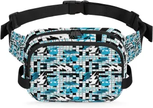 Modern Geometric Blue Fanny Pack Crossbody Bags for Women Men Waist Packs Hip Bum Bag Cross Body Fanny Pack with Adjustable Strap for Running Hiking Travel