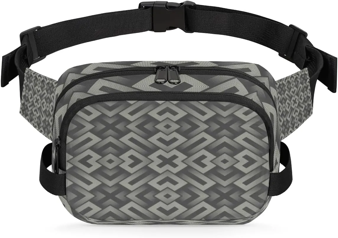 Modern Geometric Fanny Pack Crossbody Bags for Women Men Waist Packs Dark Grey Hip Bum Bag Cross Body Fanny Pack with Adjustable Strap for Running Hiking Travel