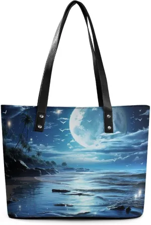 Moon Over Ocean Bag Purse Handbag for Women Top Handle Satchel Shoulder with Zipper Tote Bags Large