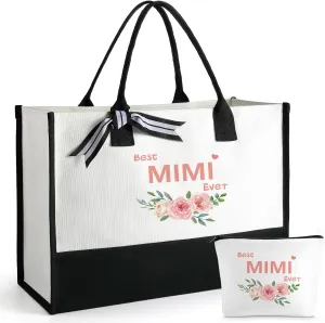 Mother's Day Gifts for Mom Birthday Gifts for Mom MiMi Women Large Canvas Tote Bag Makeup Bag Set Beach Travel Shopping