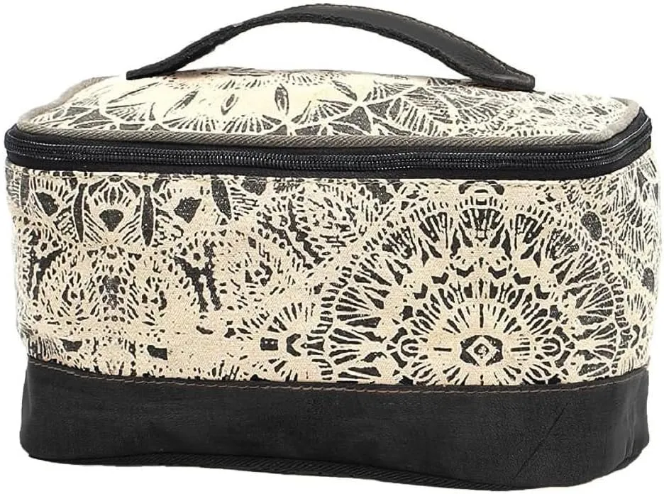 Myra Bag Flowers Leather & Upcycled Canvas Shaving Kit Bag, Black, S-9088-T