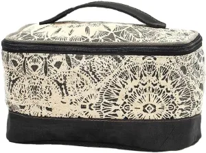 Myra Bag Flowers Leather & Upcycled Canvas Shaving Kit Bag, Black, S-9088-T