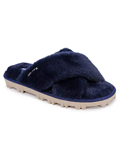 Nautica Women's Slipper Fluffy Warm Slide Indoor Outdoor Flip Flop Shoe