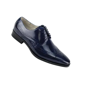 navy blue wingtips lace-up men's dress shoes Italian style genuine leather
