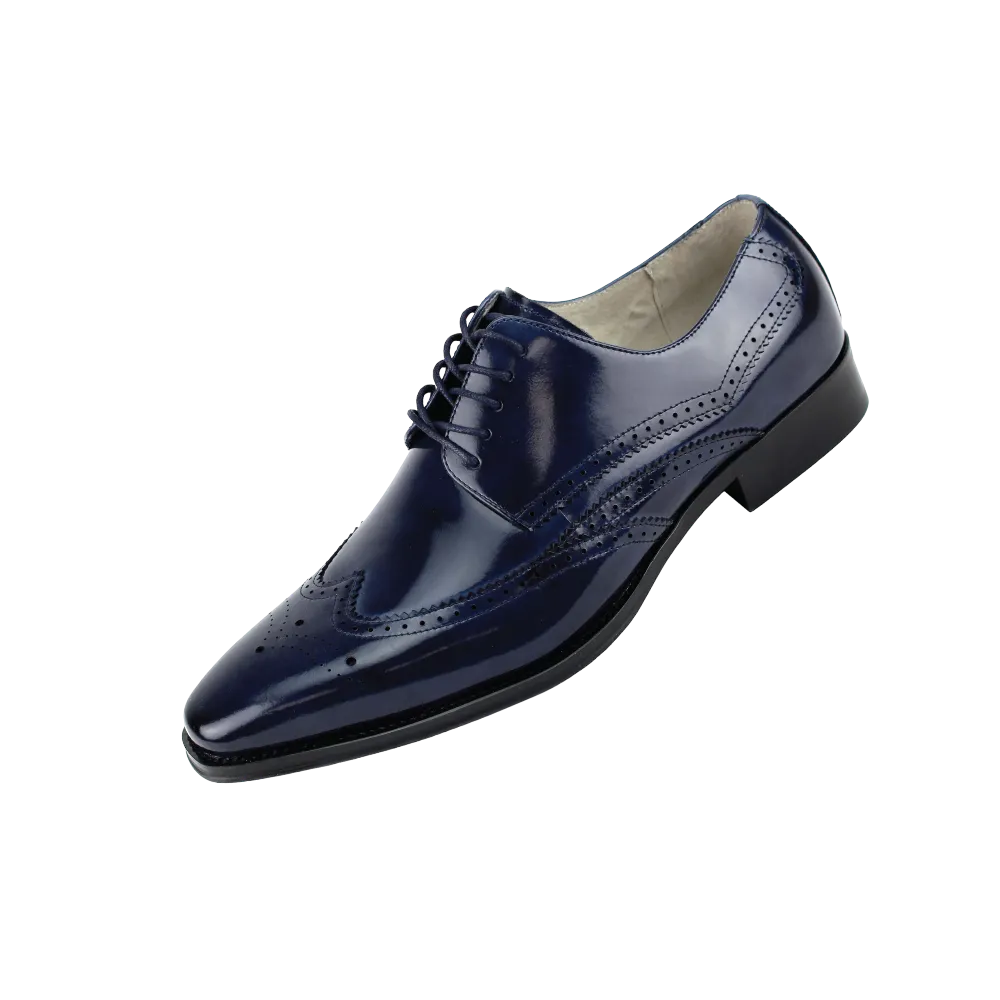 navy blue wingtips lace-up men's dress shoes Italian style genuine leather