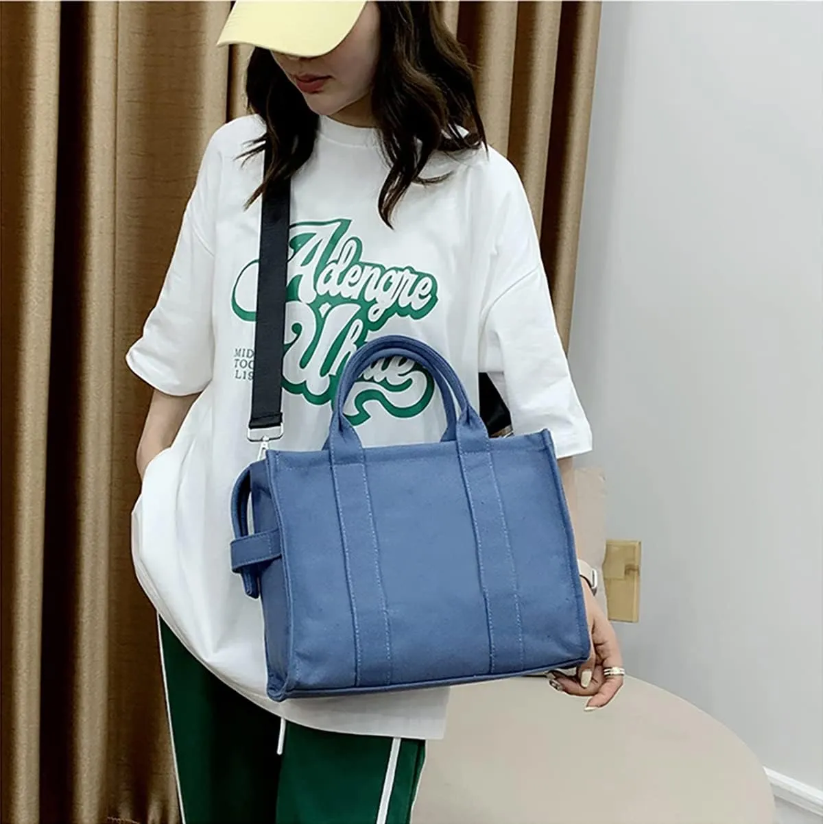 NCDUANSAN Large Canvas Tote Bag Simple one-Shoulder Shopping Bag Lady Letter Printing Commuter Fashion Messenger Handbag