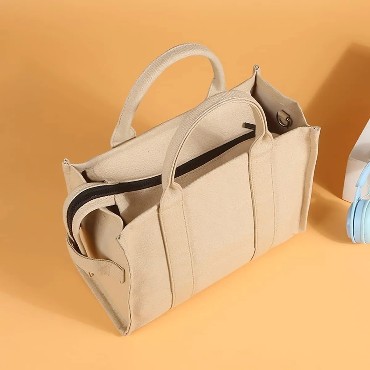 NCDUANSAN Large Canvas Tote Bag Simple one-Shoulder Shopping Bag Lady Letter Printing Commuter Fashion Messenger Handbag
