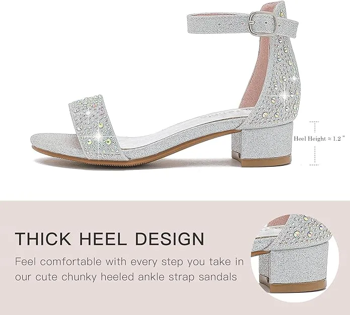 NEW Dufannie Young Kid High Heels Flower Girls Party Dress Shoes Glitter Pump Sandals, Sz 12