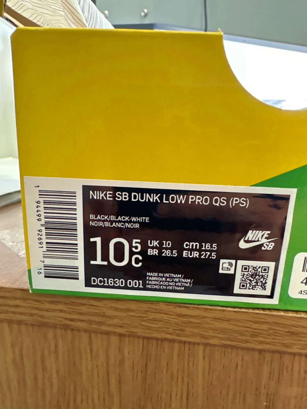Nike DA1630 Black SB Dunk Low Pro QS (PS) Trainers 👟 UK 10 👟