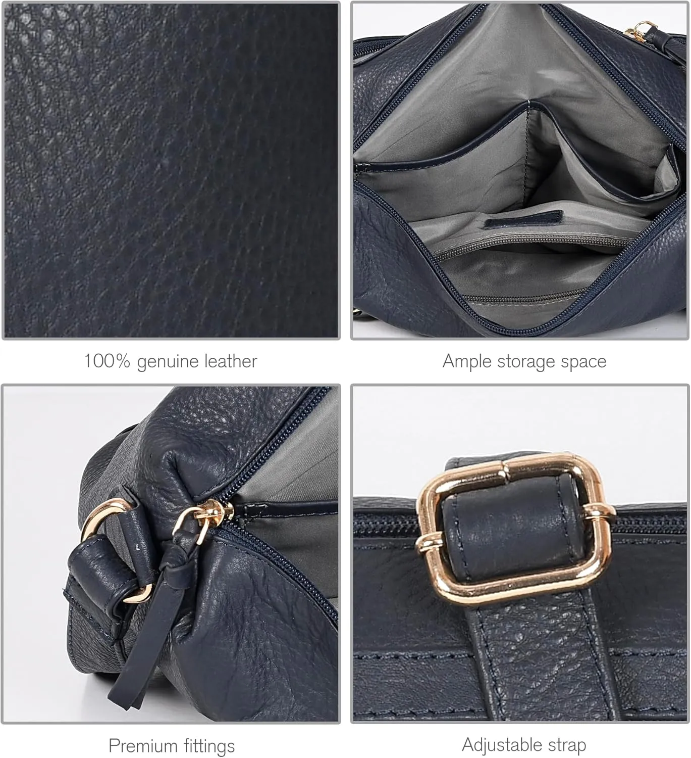 Oak Leathers Women's Crossbody Bag - Genuine Leather Crossover Shoulder Purse With Adjustable Sling Strap - Medium Size