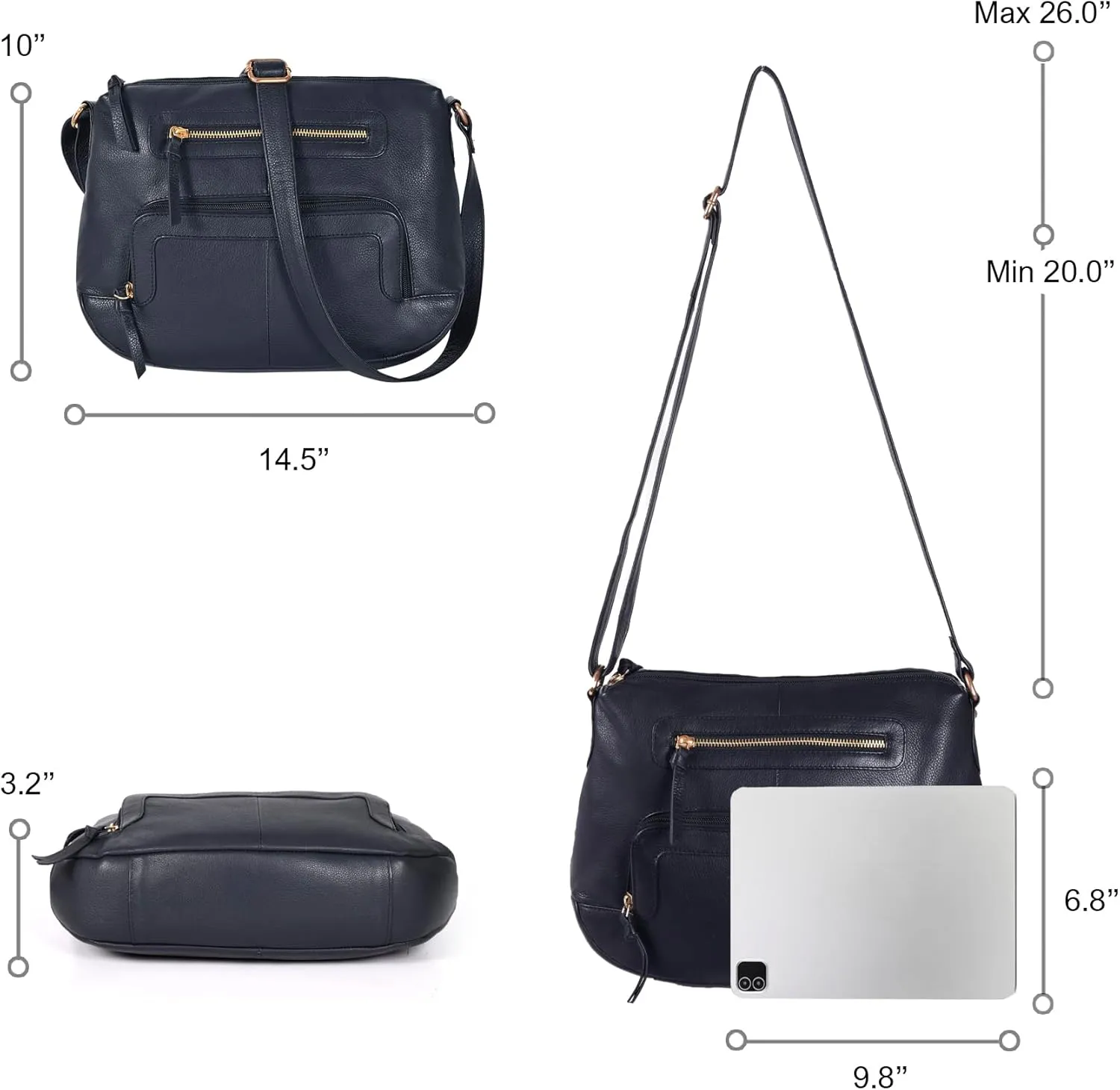 Oak Leathers Women's Crossbody Bag - Genuine Leather Crossover Shoulder Purse With Adjustable Sling Strap - Medium Size