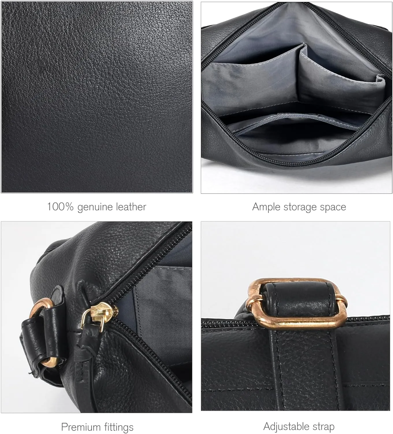 Oak Leathers Women's Crossbody Bag - Genuine Leather Crossover Shoulder Purse With Adjustable Sling Strap - Medium Size
