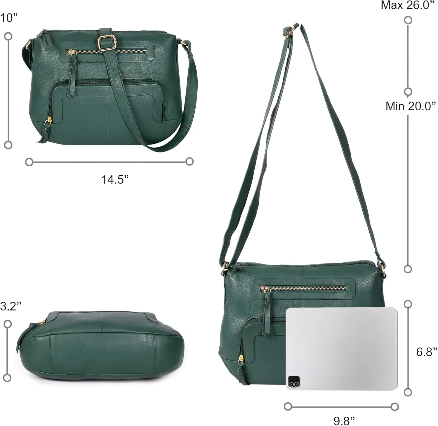 Oak Leathers Women's Crossbody Bag - Genuine Leather Crossover Shoulder Purse With Adjustable Sling Strap - Medium Size
