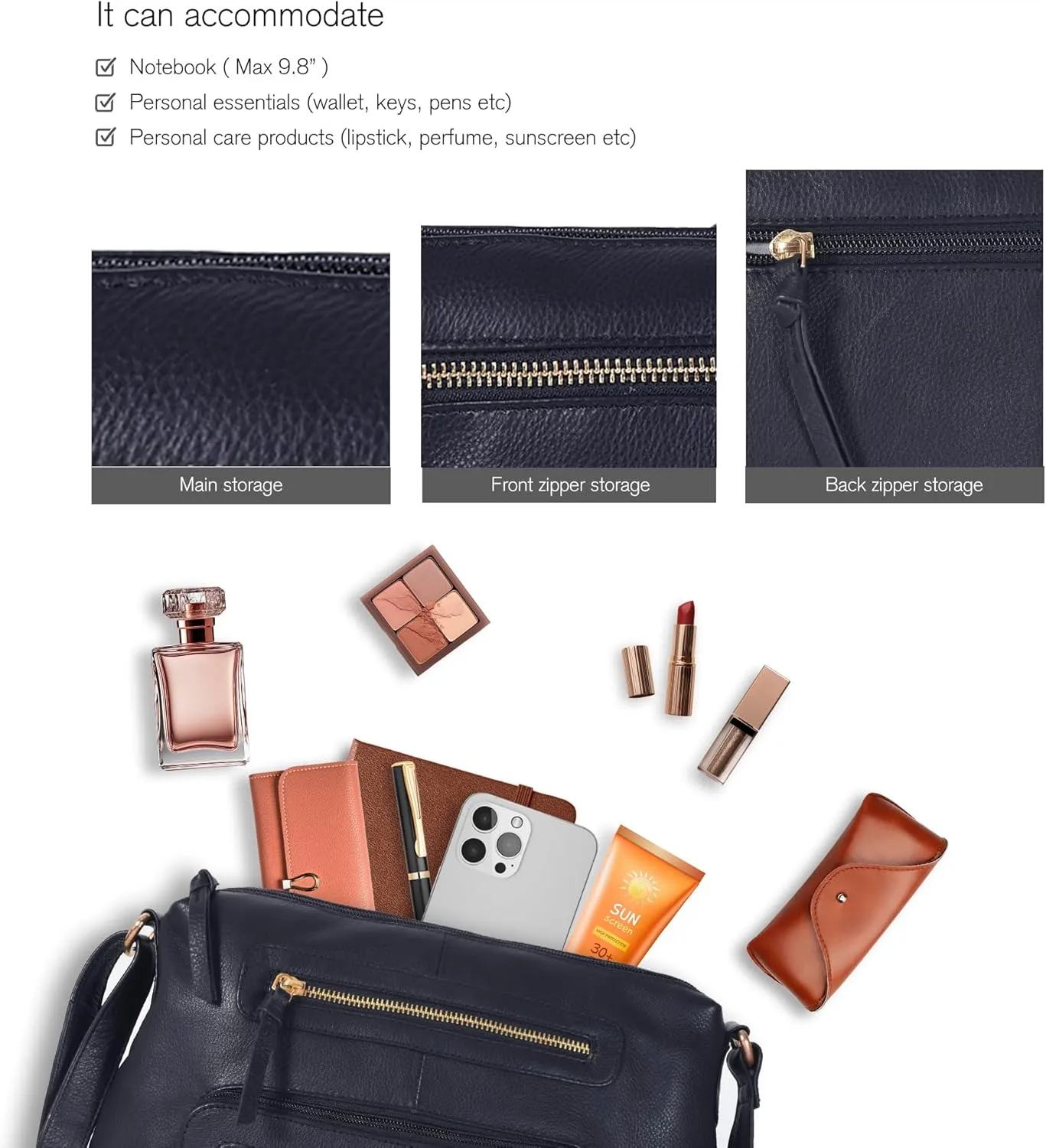 Oak Leathers Women's Crossbody Bag - Genuine Leather Crossover Shoulder Purse With Adjustable Sling Strap - Medium Size