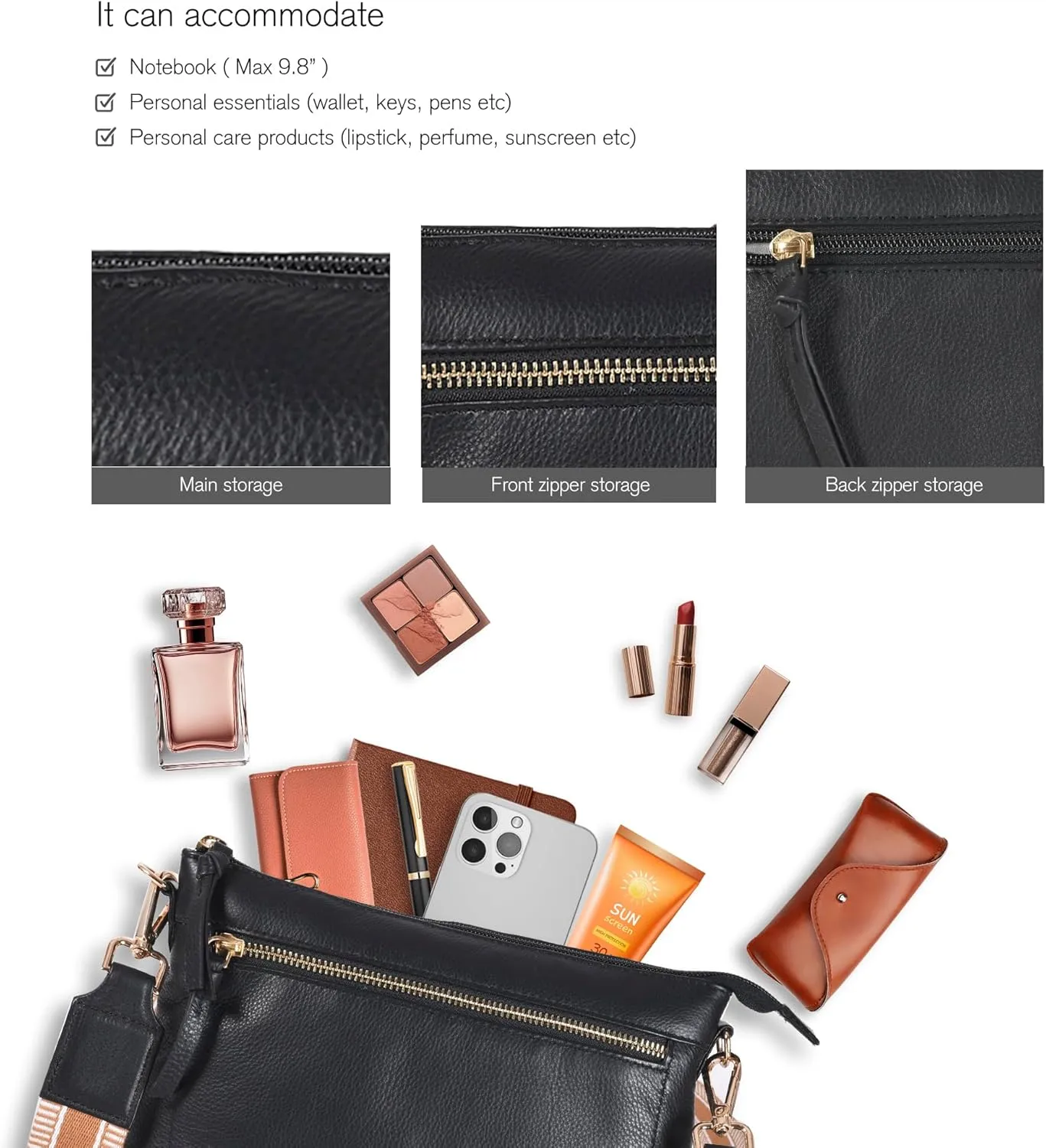 Oak Leathers Women's Crossbody Bag - Genuine Leather Crossover Shoulder Purse With Adjustable Sling Strap - Medium Size