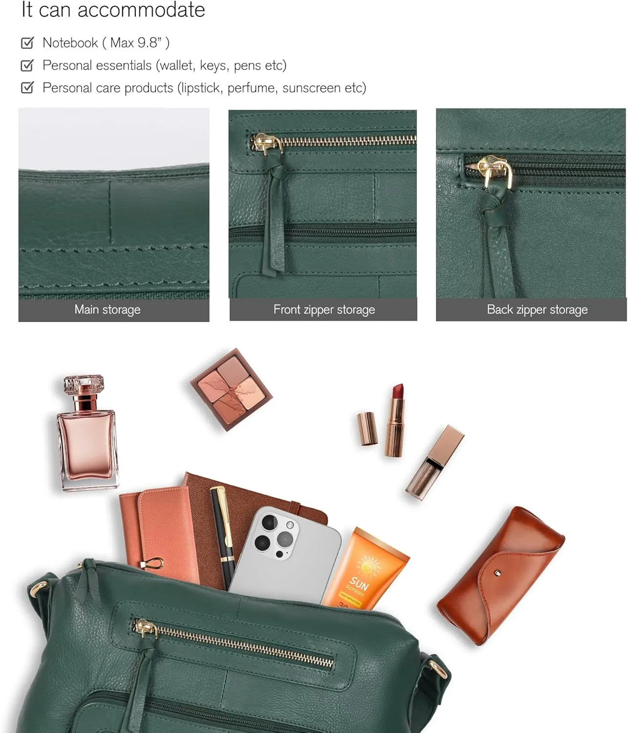 Oak Leathers Women's Crossbody Bag - Genuine Leather Crossover Shoulder Purse With Adjustable Sling Strap - Medium Size