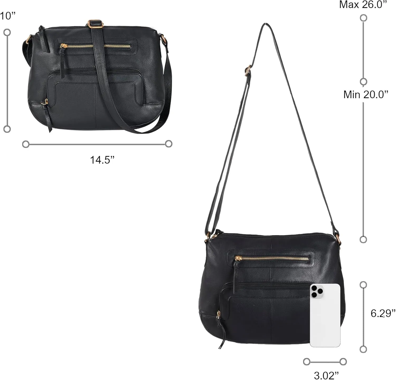 Oak Leathers Women's Crossbody Bag - Genuine Leather Crossover Shoulder Purse With Adjustable Sling Strap - Medium Size