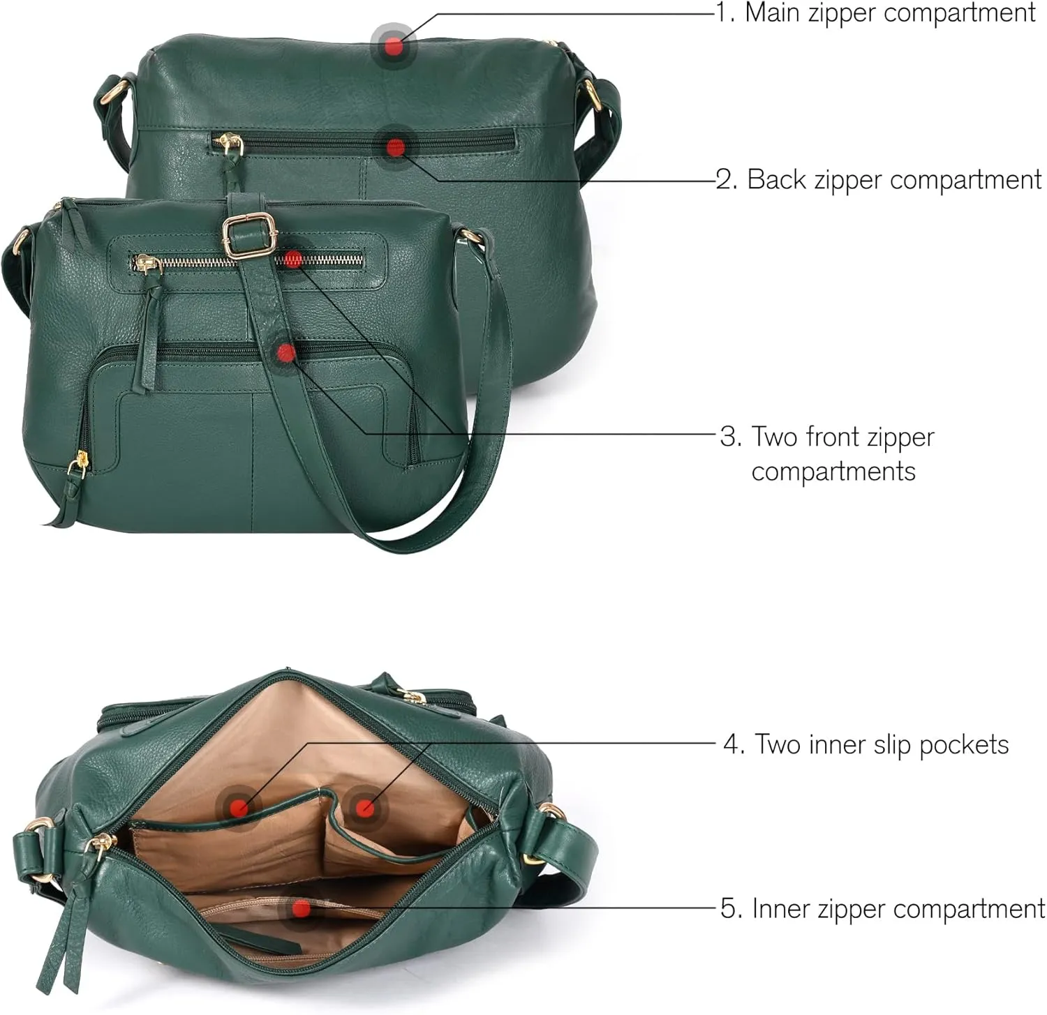 Oak Leathers Women's Crossbody Bag - Genuine Leather Crossover Shoulder Purse With Adjustable Sling Strap - Medium Size