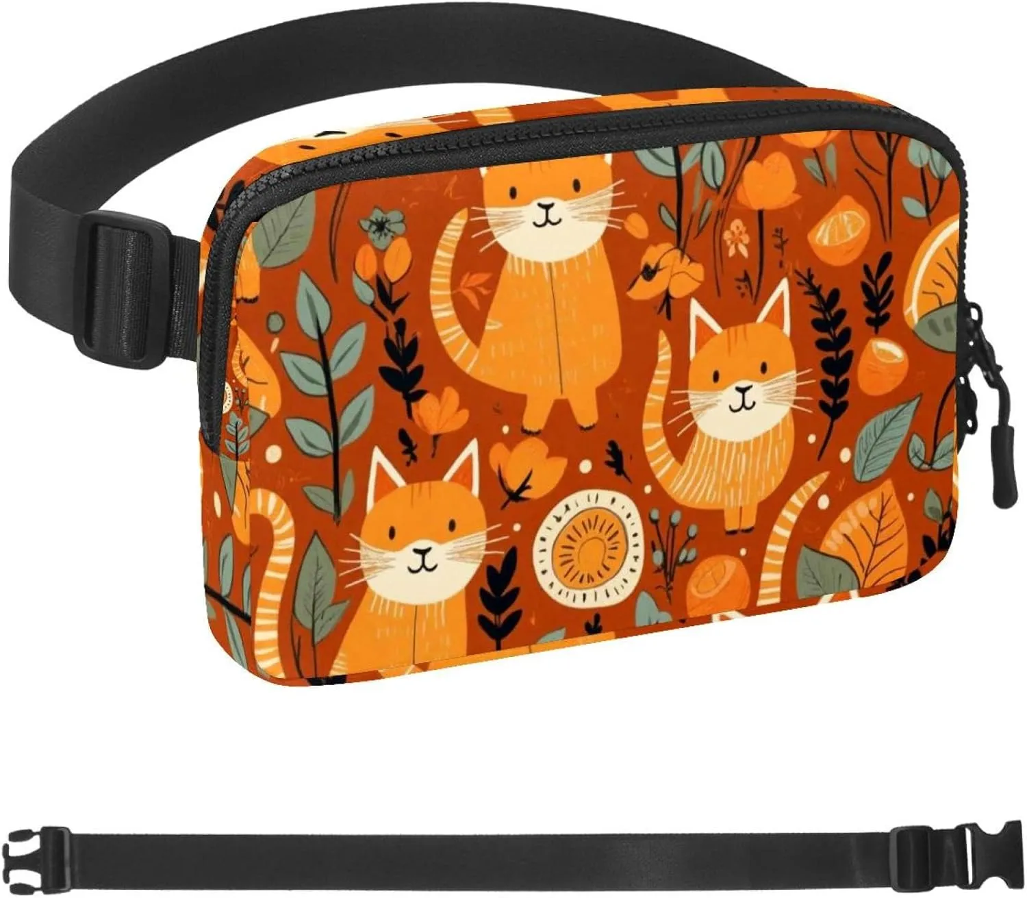 Orange Cat Pattern Fanny Packs for Women Men, Crossbody Belt Bag with Zipper Pockets,Waterproof Waist Packs with Adjustable Strap for Workout Running Traveling Hiking