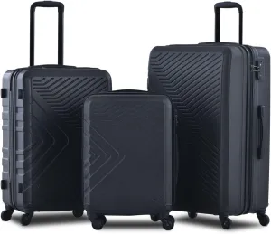 Organized and Secure 3 Piece Lightweight Luggage Set with Spinner Wheels, TSA Lock, Black
