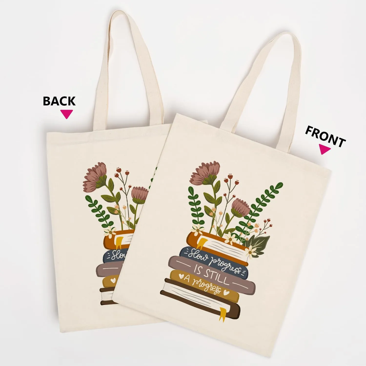 OUZ Flower Tote Bag, Aesthetic Wildflower Tote Bag, Canvas Tote Bag for Women Beach Bag Shopping Bags Reusable Grocery Bags