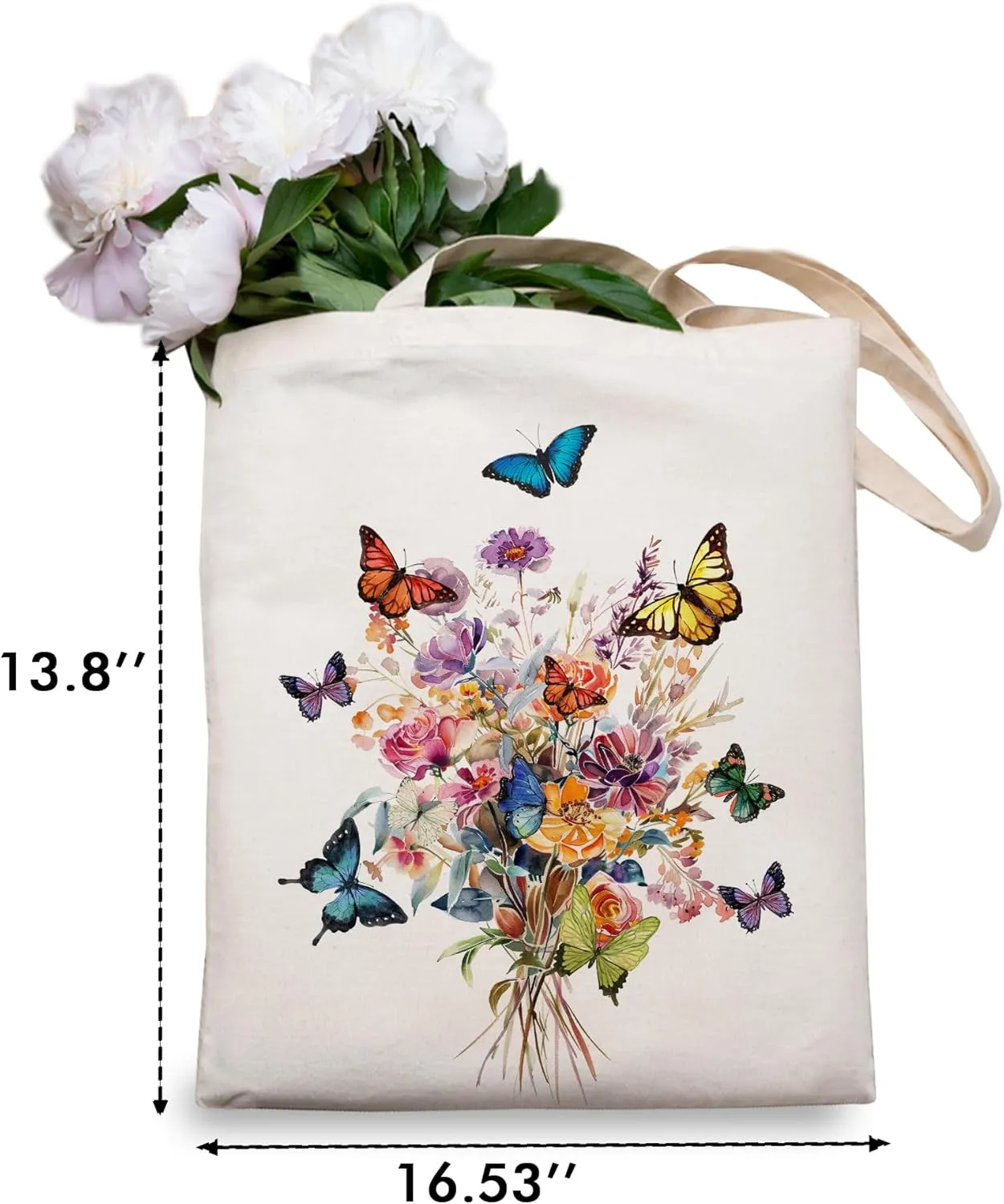 OUZ Flower Tote Bag, Aesthetic Wildflower Tote Bag, Canvas Tote Bag for Women Beach Bag Shopping Bags Reusable Grocery Bags