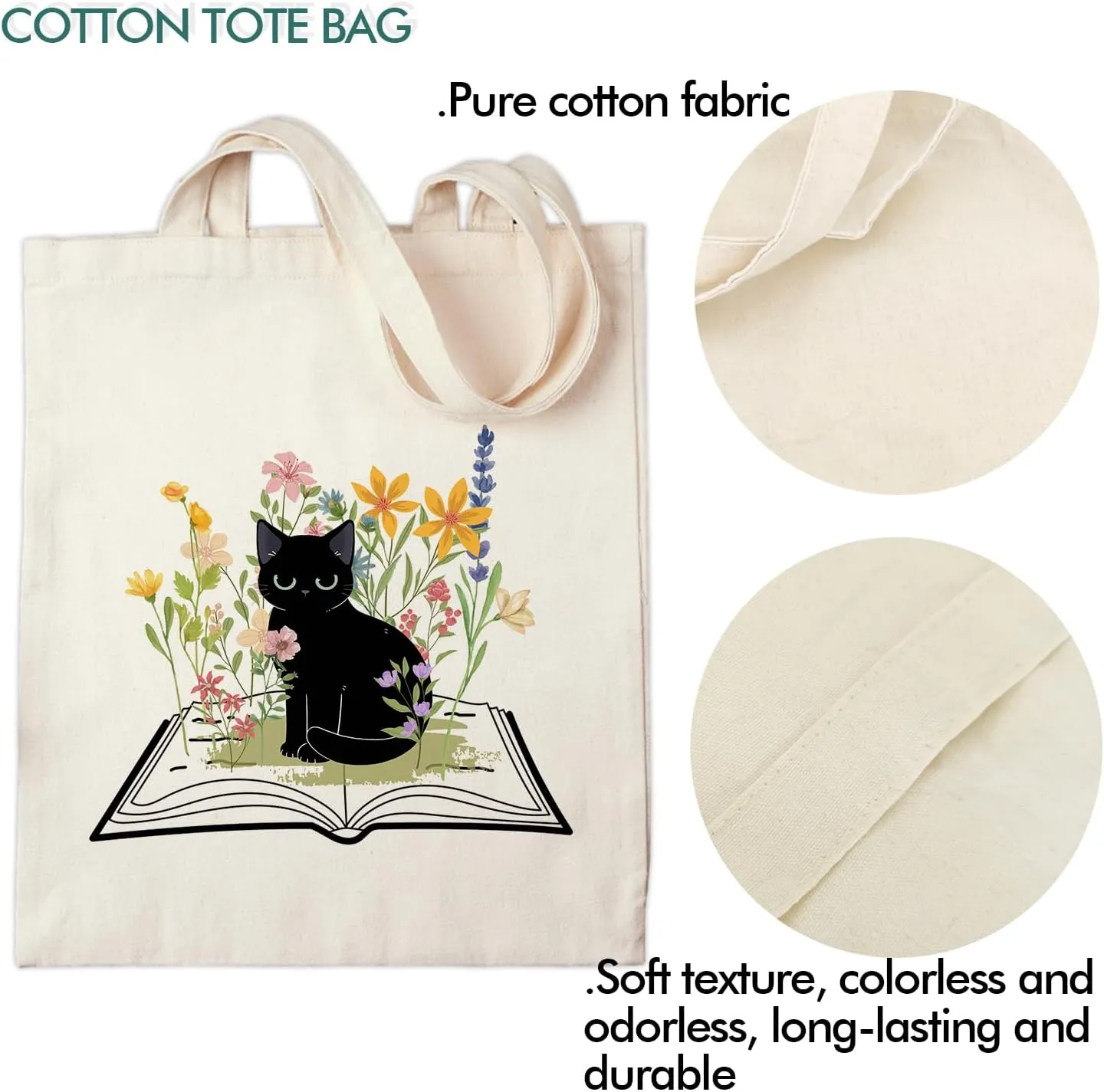 OUZ Flower Tote Bag, Aesthetic Wildflower Tote Bag, Canvas Tote Bag for Women Beach Bag Shopping Bags Reusable Grocery Bags