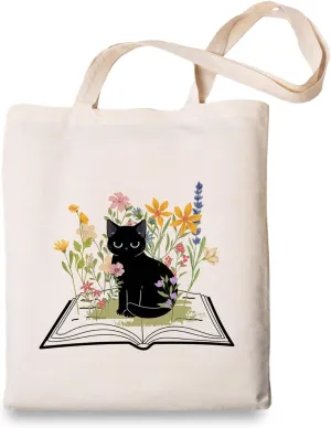 OUZ Flower Tote Bag, Aesthetic Wildflower Tote Bag, Canvas Tote Bag for Women Beach Bag Shopping Bags Reusable Grocery Bags