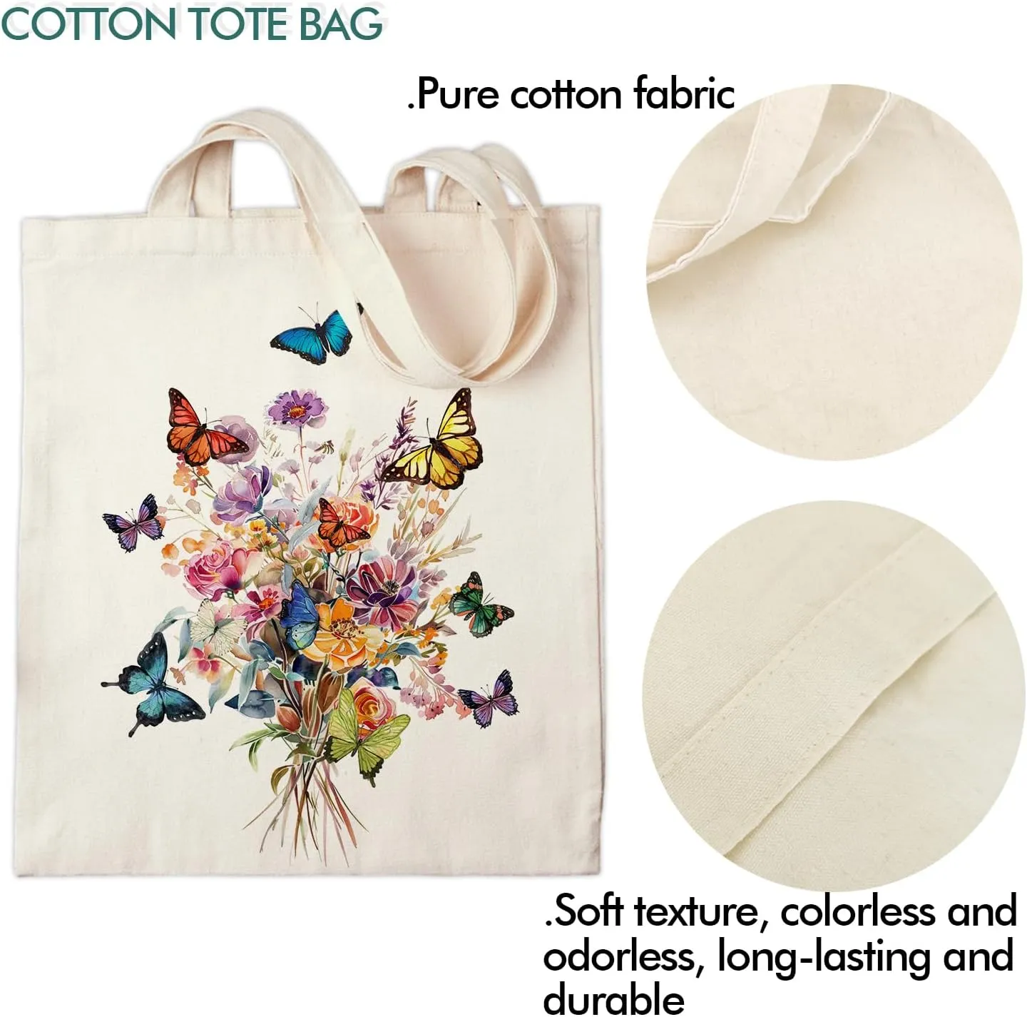 OUZ Flower Tote Bag, Aesthetic Wildflower Tote Bag, Canvas Tote Bag for Women Beach Bag Shopping Bags Reusable Grocery Bags