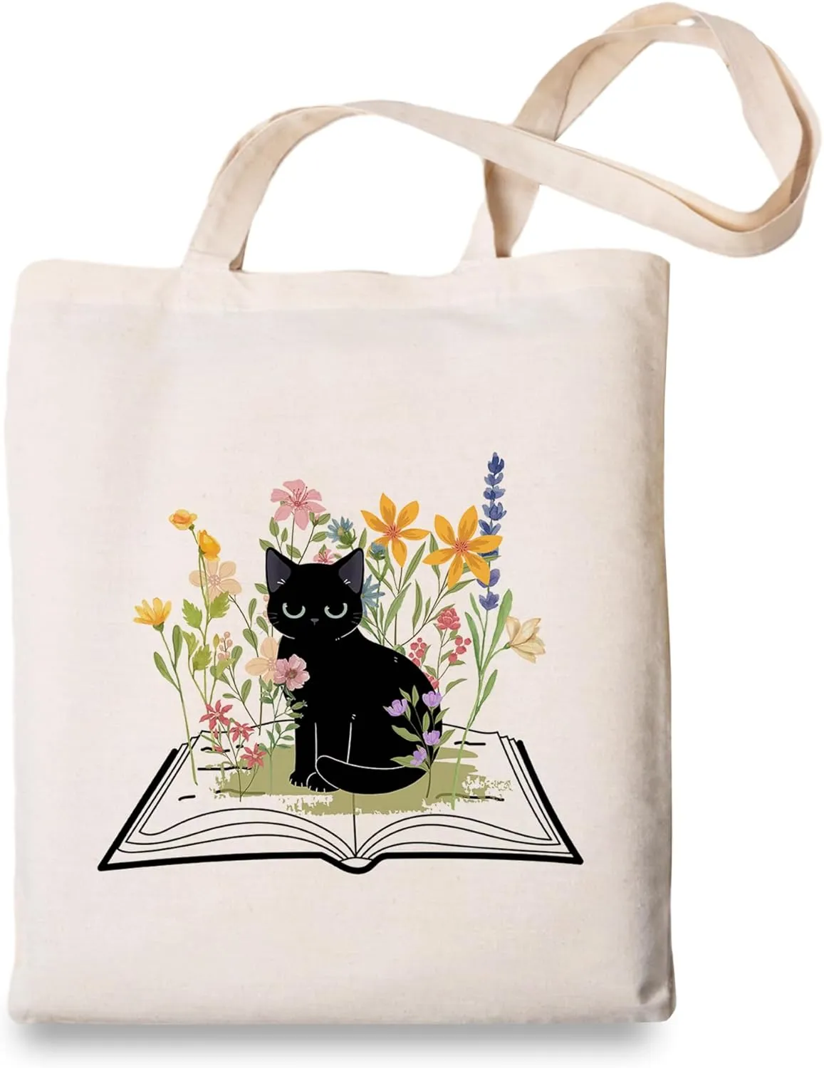 OUZ Flower Tote Bag, Aesthetic Wildflower Tote Bag, Canvas Tote Bag for Women Beach Bag Shopping Bags Reusable Grocery Bags