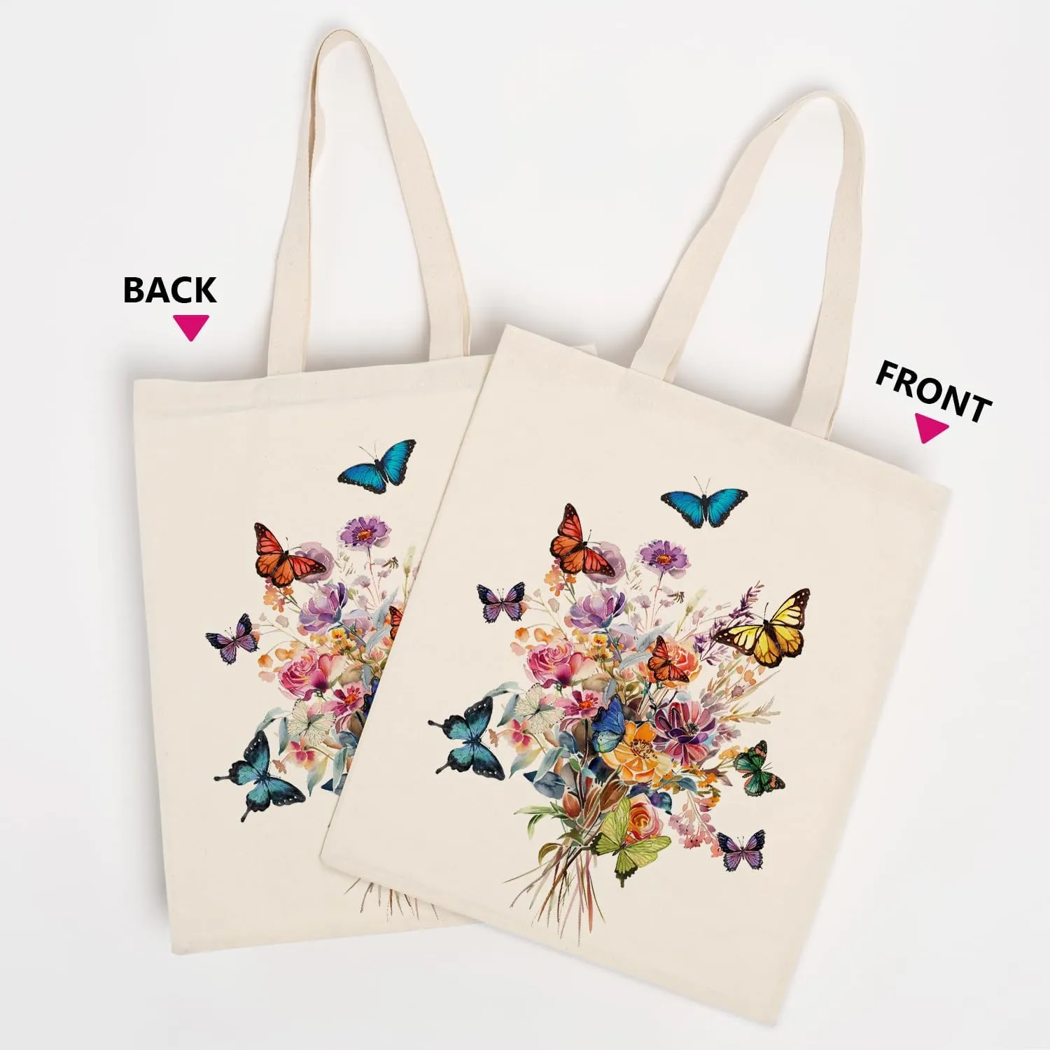 OUZ Flower Tote Bag, Aesthetic Wildflower Tote Bag, Canvas Tote Bag for Women Beach Bag Shopping Bags Reusable Grocery Bags