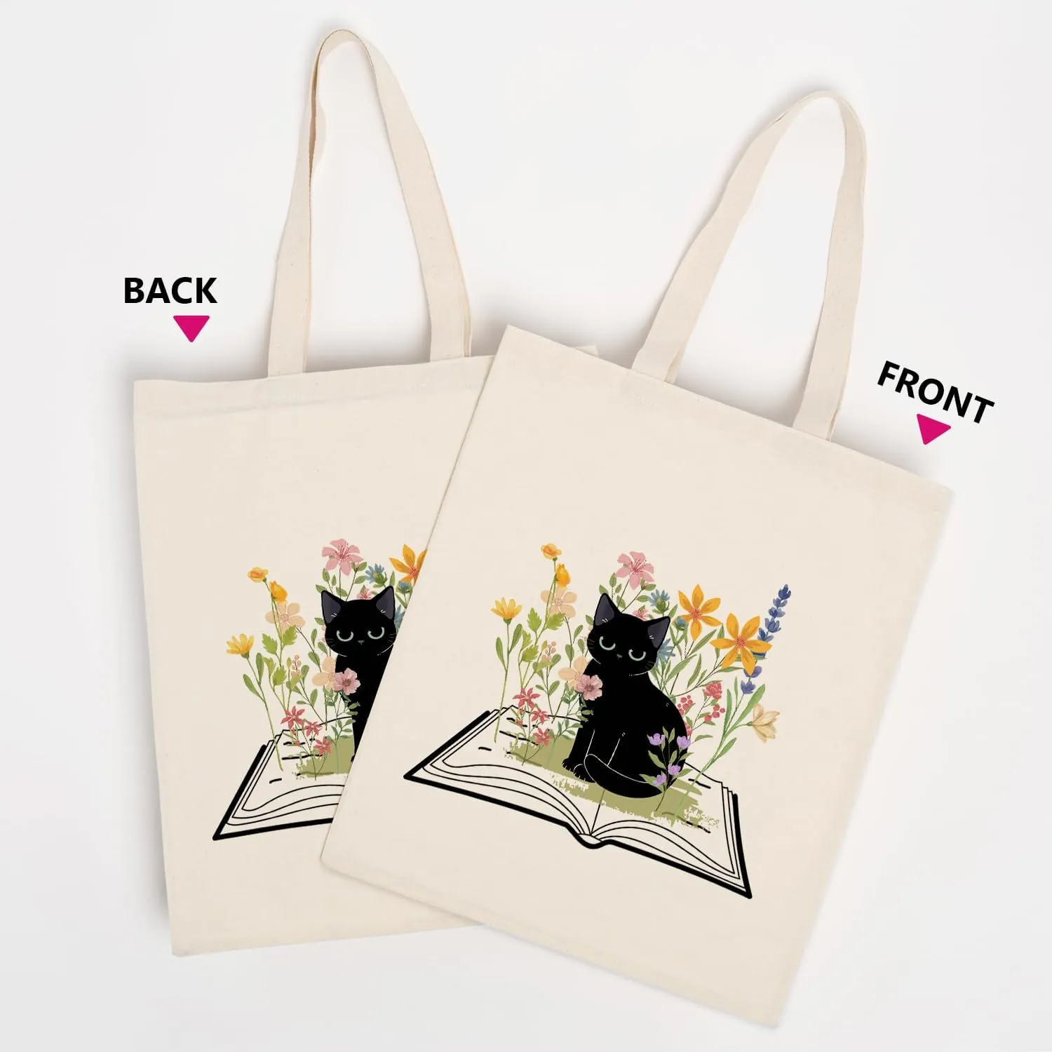 OUZ Flower Tote Bag, Aesthetic Wildflower Tote Bag, Canvas Tote Bag for Women Beach Bag Shopping Bags Reusable Grocery Bags