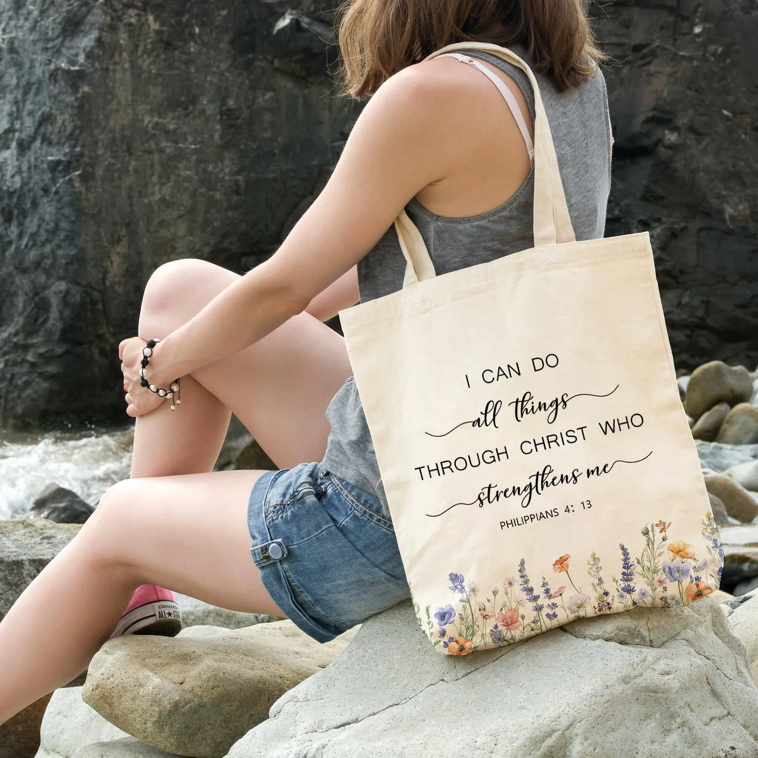 OUZ Stylish Reusable Canvas Tote Bag for Women, Lightweight & Durable Shoulder Bag for Shopping, Work, Gym, Beach, Travel