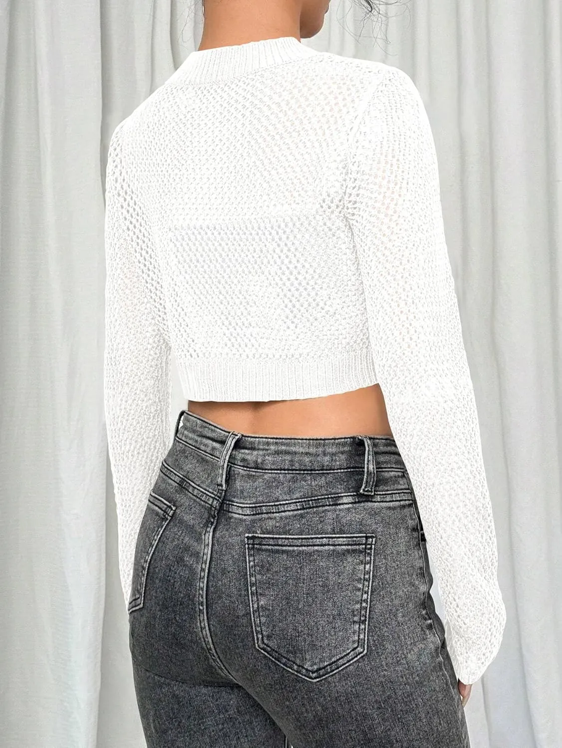 Oversized Bolero Sweater for Women Summer Thin Cropped Cardigan Delicate Eyelet Knit Shrug (Order a Size Down)