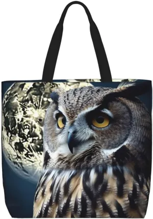 Owl and Moon Tote Bag for Women Hobo Handbags with Zipper Large Shoulder Bag Shopping Bags Travel Purse