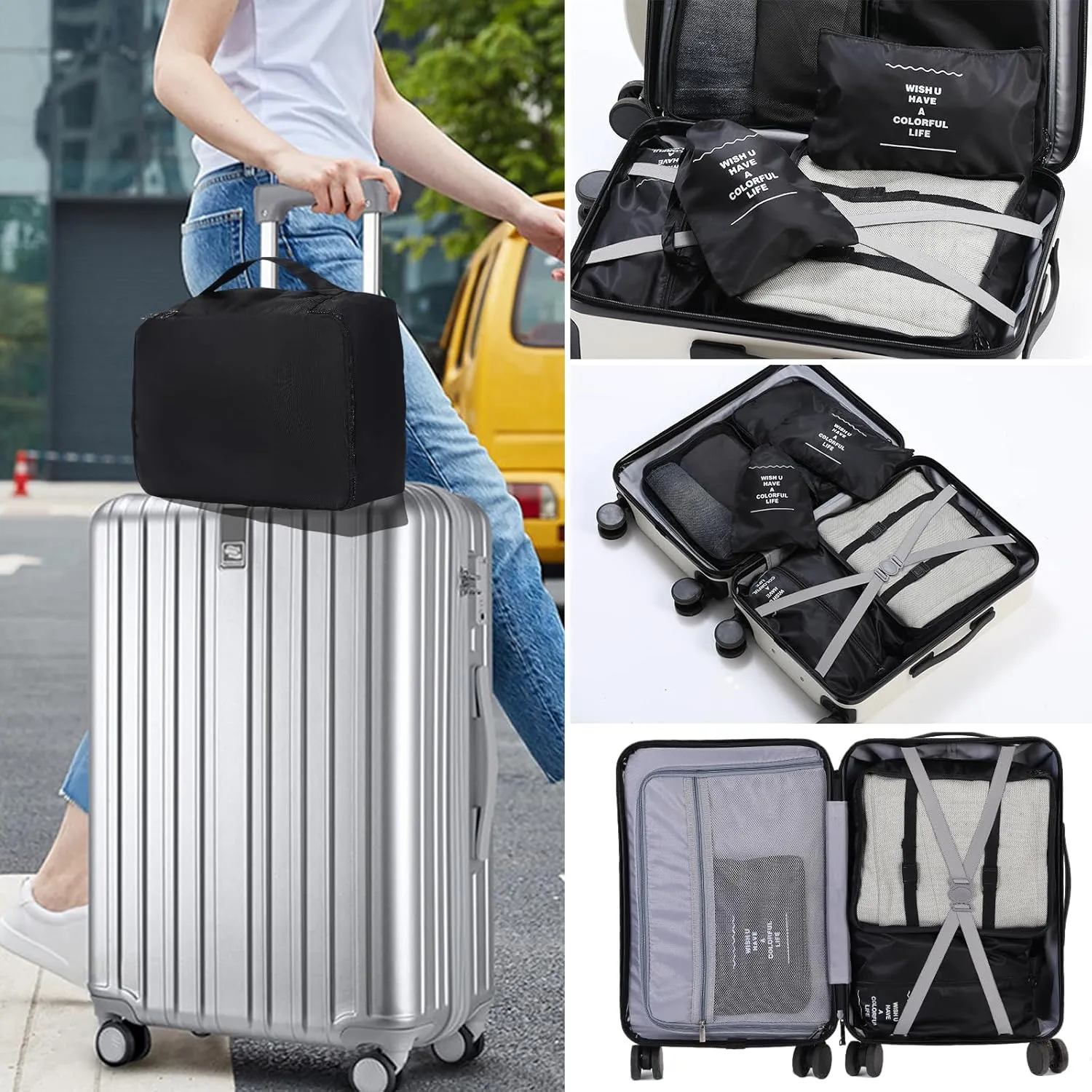 Packing Cubes Storage Luggage Organizers Bags 9 set for Travel Clothing Classification Storage Bag (Black, 9 Pieces)